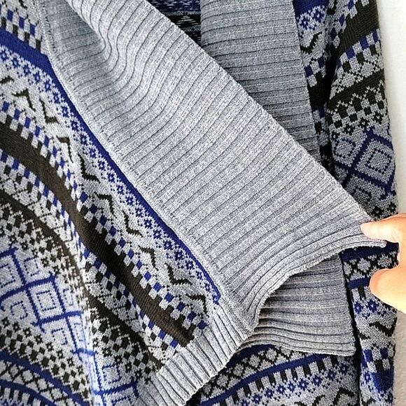 XXI FOREVER 21 Blue Brown Gray Fair Isle Knit Long Sleeved Cardigan Sweater sz M - Picture 5 of 14